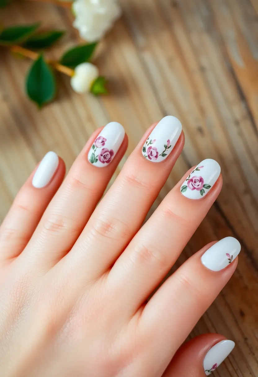 45 Crisp White Nail Ideas for Pure Ethereal Elegance - 13. White Floral Designs