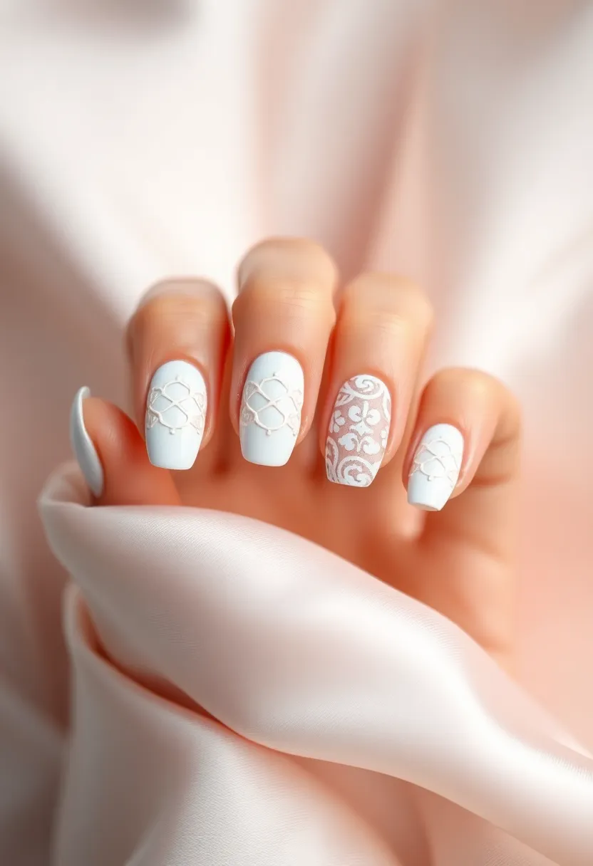 45 Crisp White Nail Ideas for Pure Ethereal Elegance - 14. White Lace Patterns