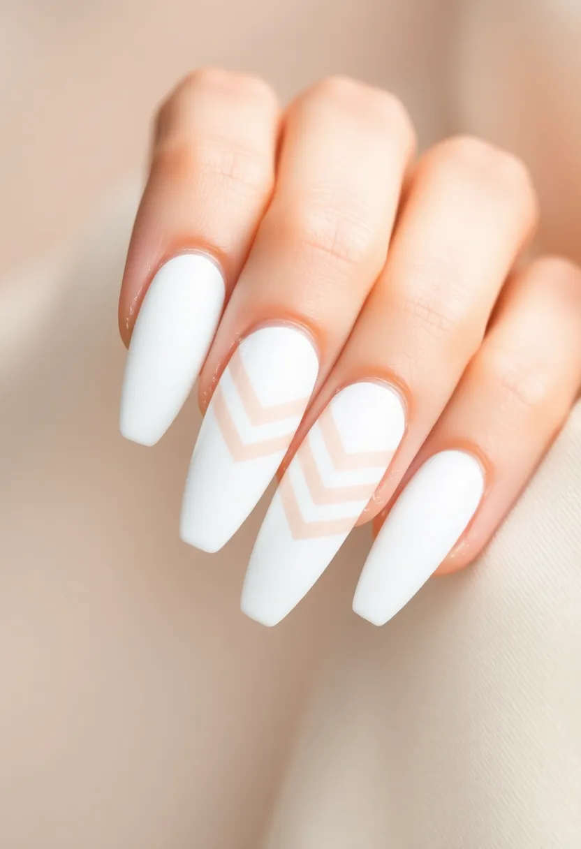 45 Crisp White Nail Ideas for Pure Ethereal Elegance - 15. White Chevron Designs