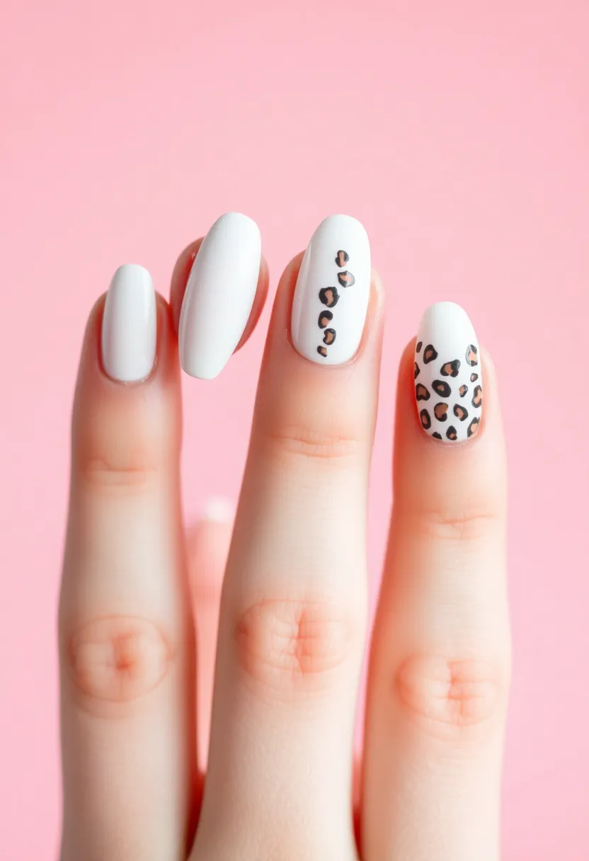 45 Crisp White Nail Ideas for Pure Ethereal Elegance - 18. White Cheetah Print