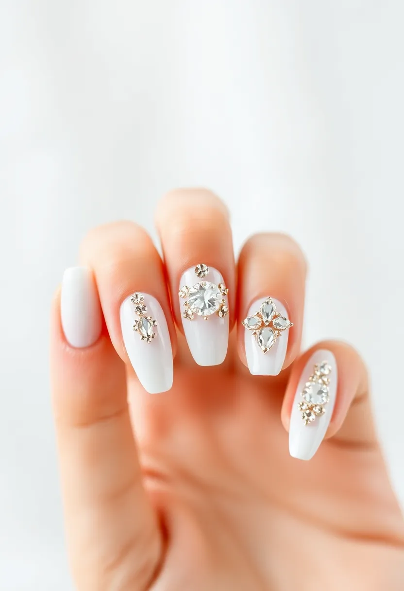 45 Crisp White Nail Ideas for Pure Ethereal Elegance - 21. White Rhinestones