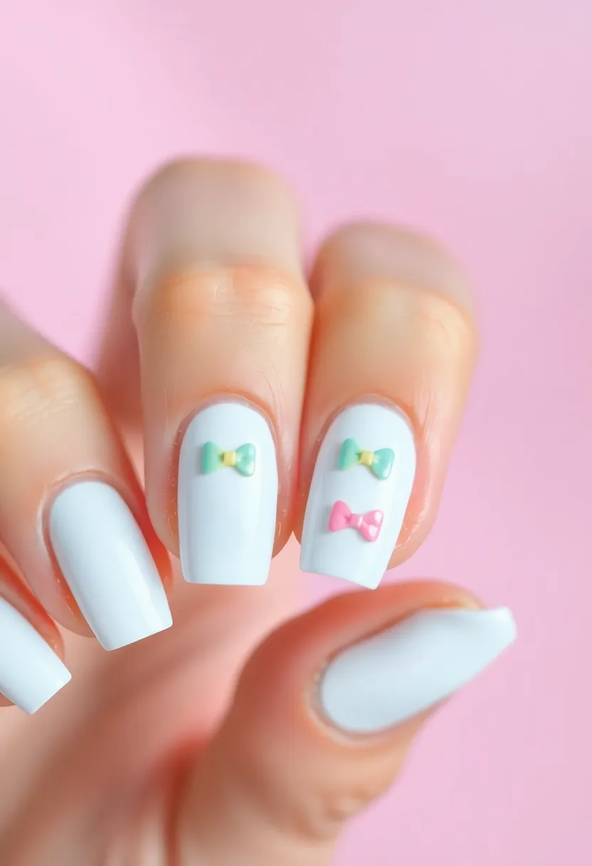 45 Crisp White Nail Ideas for Pure Ethereal Elegance - 23. White Bows