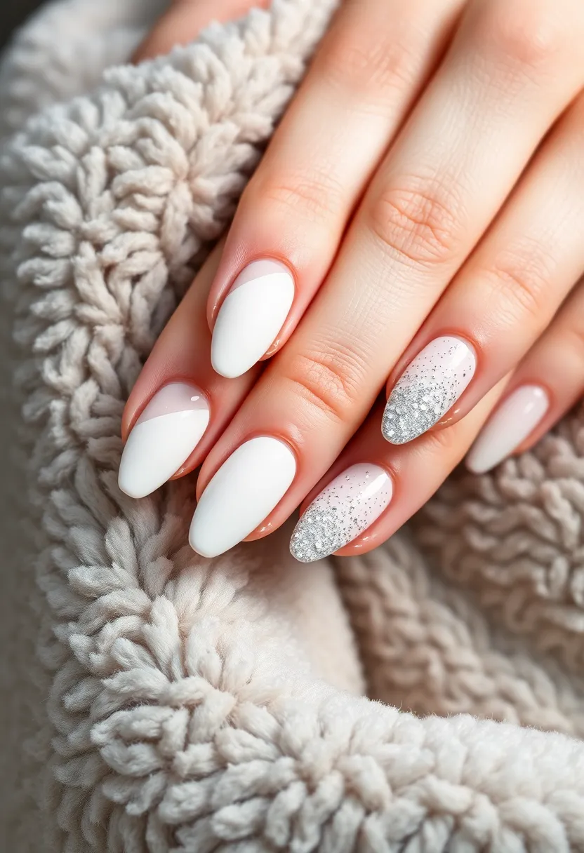 45 Crisp White Nail Ideas for Pure Ethereal Elegance - 24. White and Silver Glitter