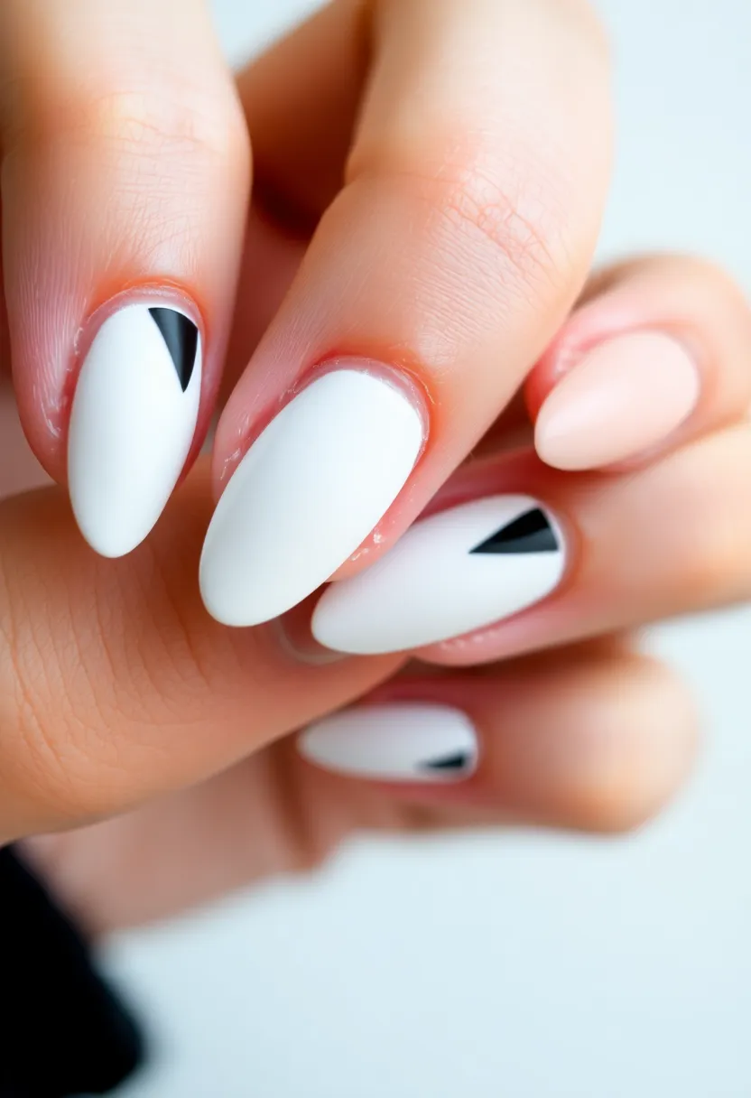 45 Crisp White Nail Ideas for Pure Ethereal Elegance - 25. White and Black Contrast