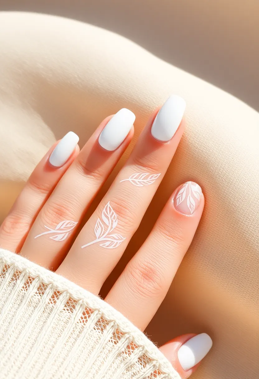 45 Crisp White Nail Ideas for Pure Ethereal Elegance - 31. White Feather Patterns