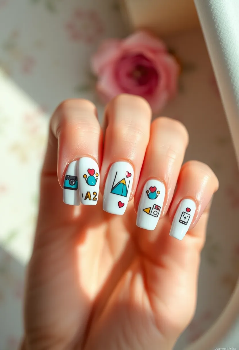 45 Crisp White Nail Ideas for Pure Ethereal Elegance - 33. White Mini Polaroid Accents