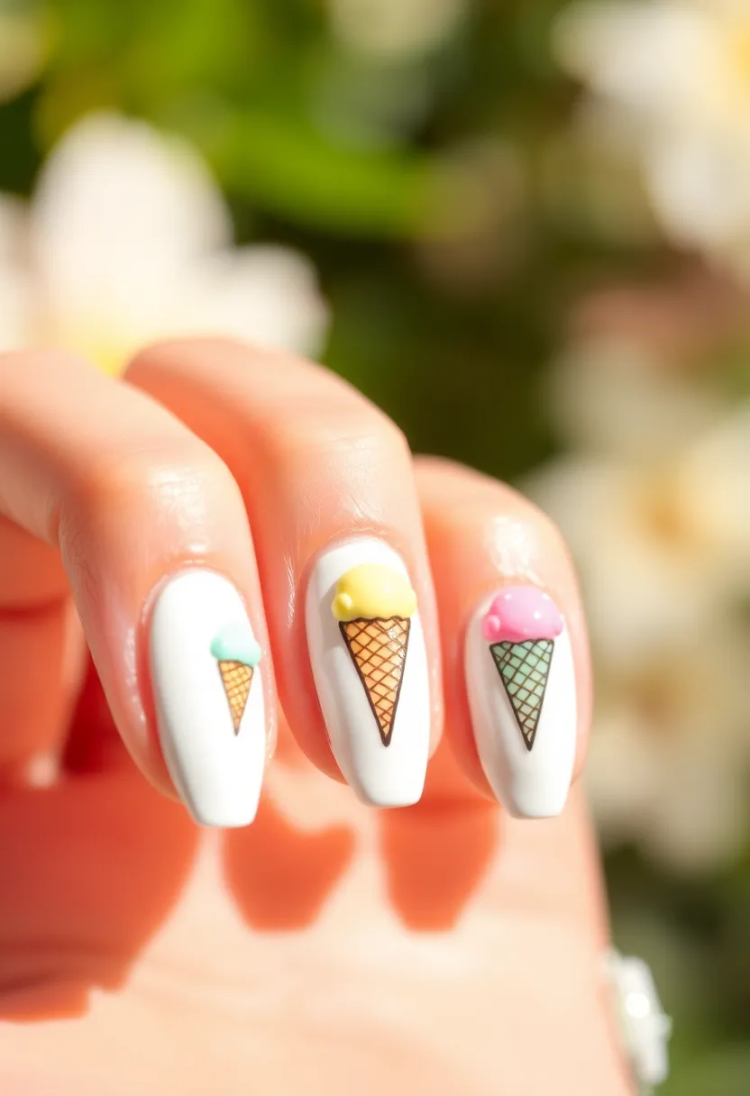 45 Crisp White Nail Ideas for Pure Ethereal Elegance - 35. White Ice Cream Cone Designs