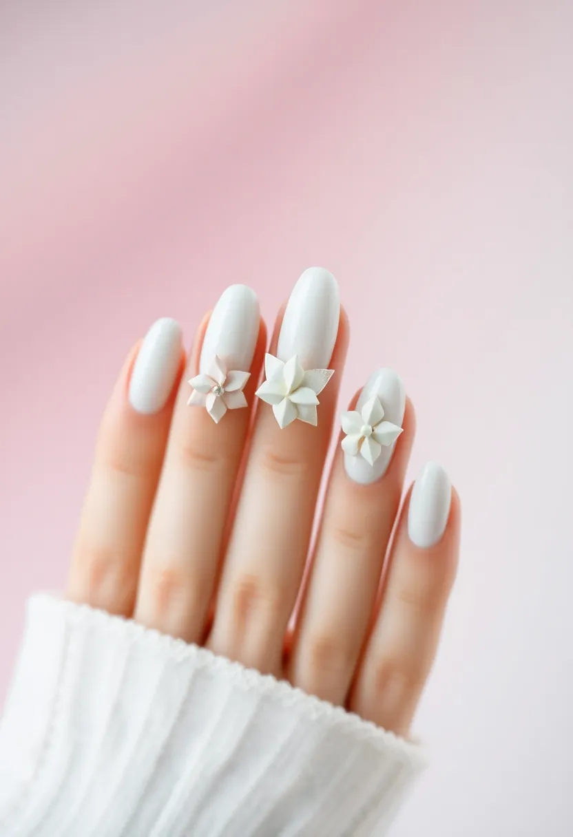 45 Crisp White Nail Ideas for Pure Ethereal Elegance - 41. White Origami Flowers