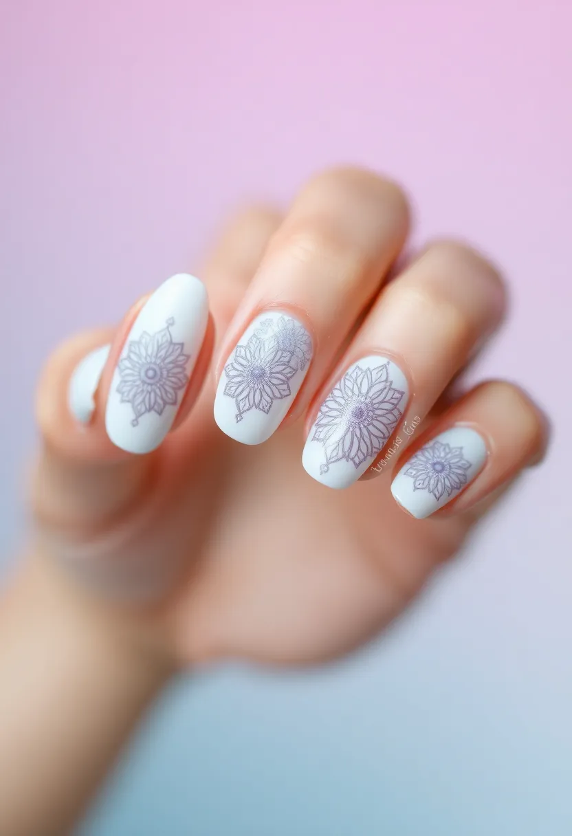 45 Crisp White Nail Ideas for Pure Ethereal Elegance - 43. White Mandala Patterns