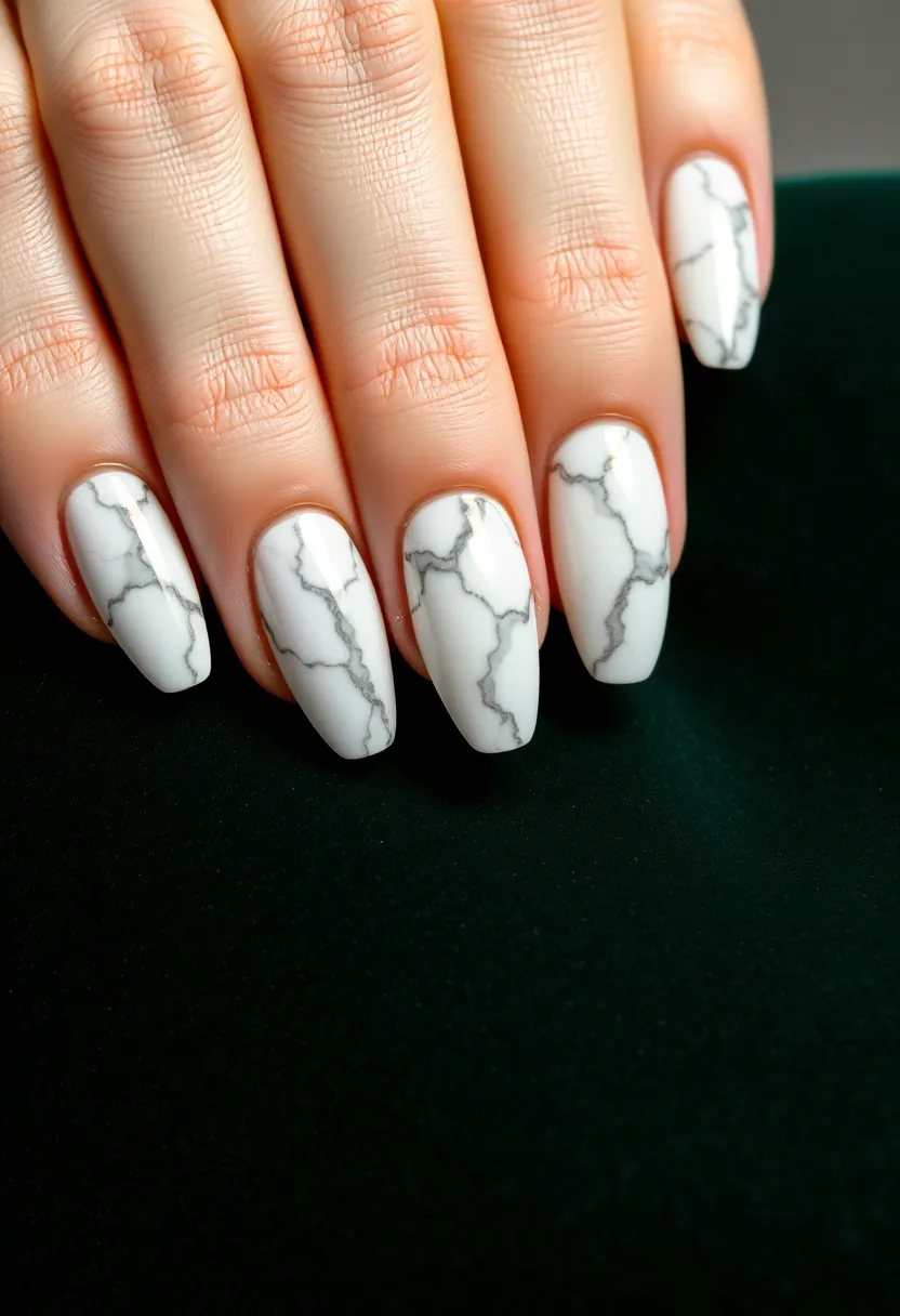 45 Crisp White Nail Ideas for Pure Ethereal Elegance - 5. White Marble Effect