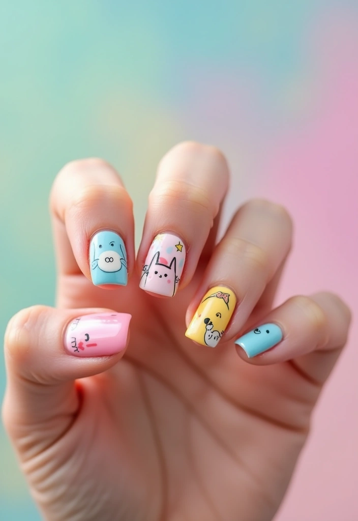 45 Diverse Nail Style Ideas for Every Personality and Passion - 28. Cute Cartoon Characters