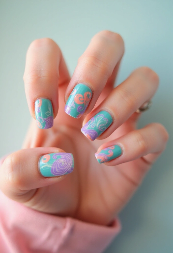 45 French Tip Nail Ideas for Classic Twists with Modern Magic - 19. Colorful Swirls