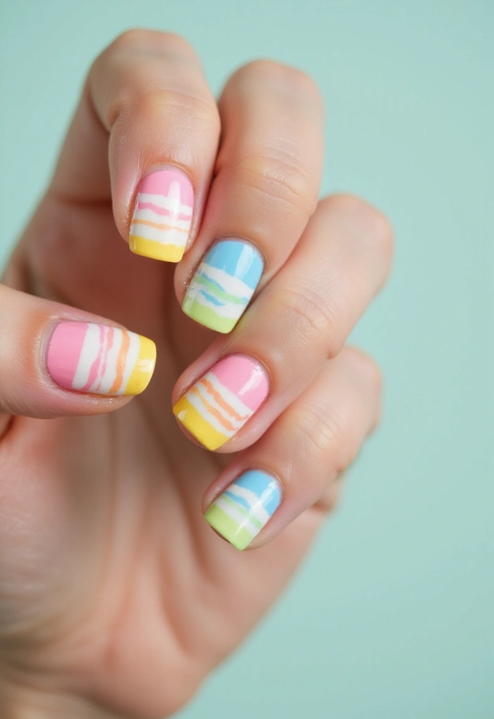 45 French Tip Nail Ideas for Classic Twists with Modern Magic - 32. Colorful Stripes