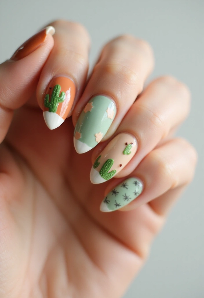 45 French Tip Nail Ideas for Classic Twists with Modern Magic - 35. Cactus-Inspired French Tips