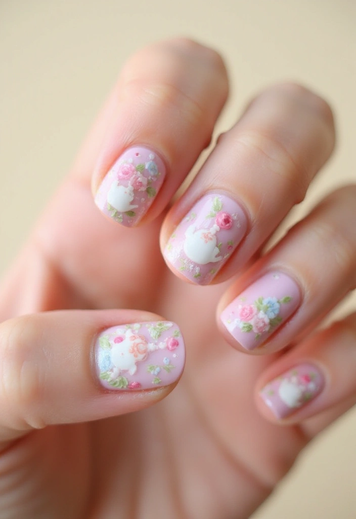 45 French Tip Nail Ideas for Classic Twists with Modern Magic - 38. Tea Party-Inspired French Tips