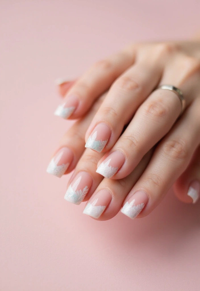 45 French Tip Nail Ideas for Classic Twists with Modern Magic - 42. Feather-Inspired French Tips