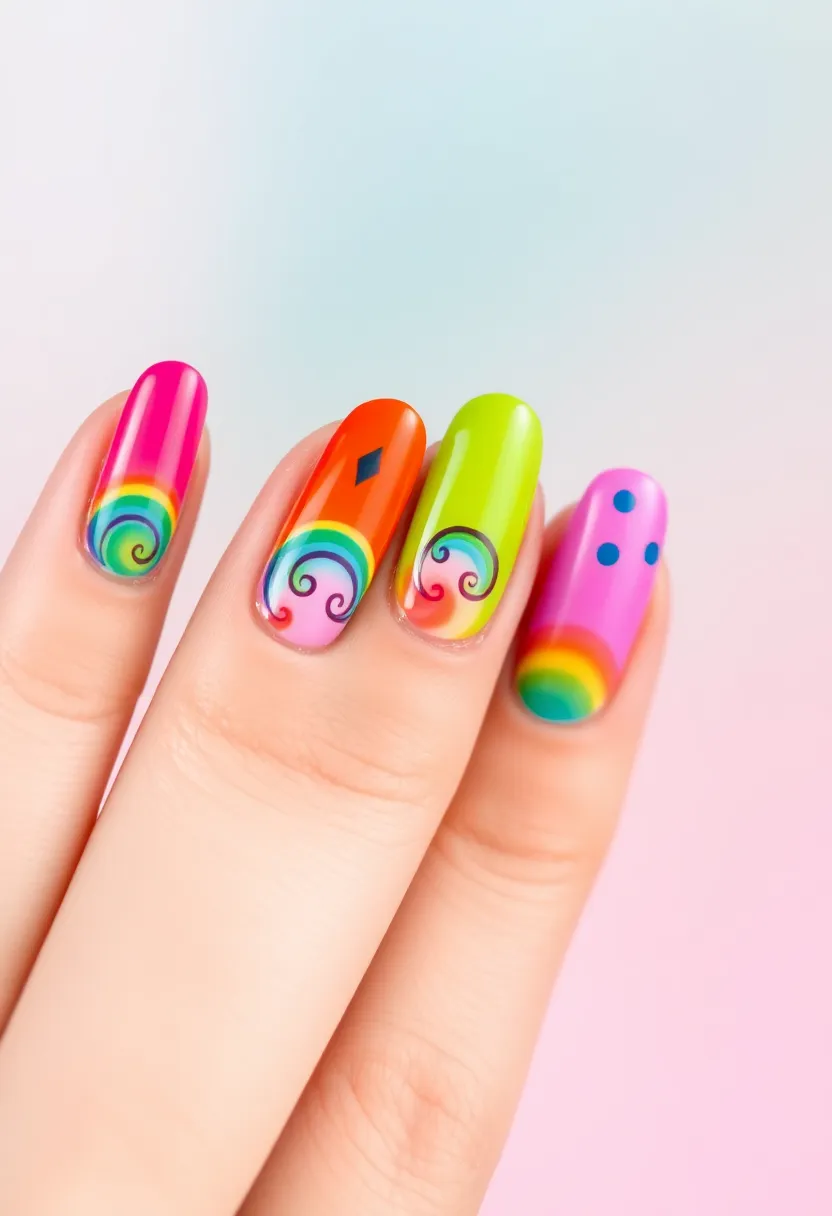 45 Fresh Nail Design Ideas for Trendy Eco-Conscious Consumers - 35. Radiant Rainbow