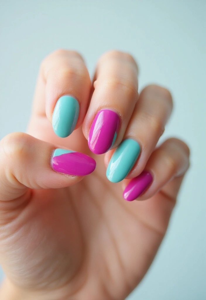 45 Futuristic Nail Art Design Ideas for 2025's Boundary-Breaking Beauty - 17. Split Color Designs
