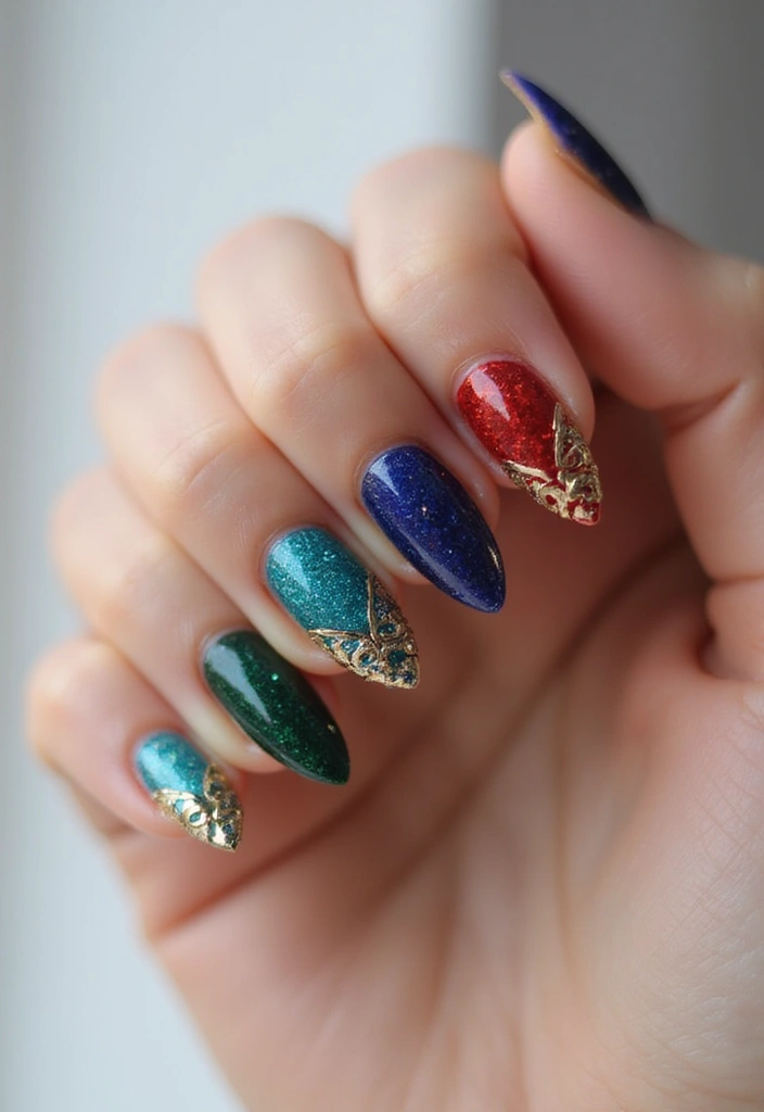 45 Futuristic Nail Art Design Ideas for 2025's Boundary-Breaking Beauty - 18. Jewel-Toned Nails