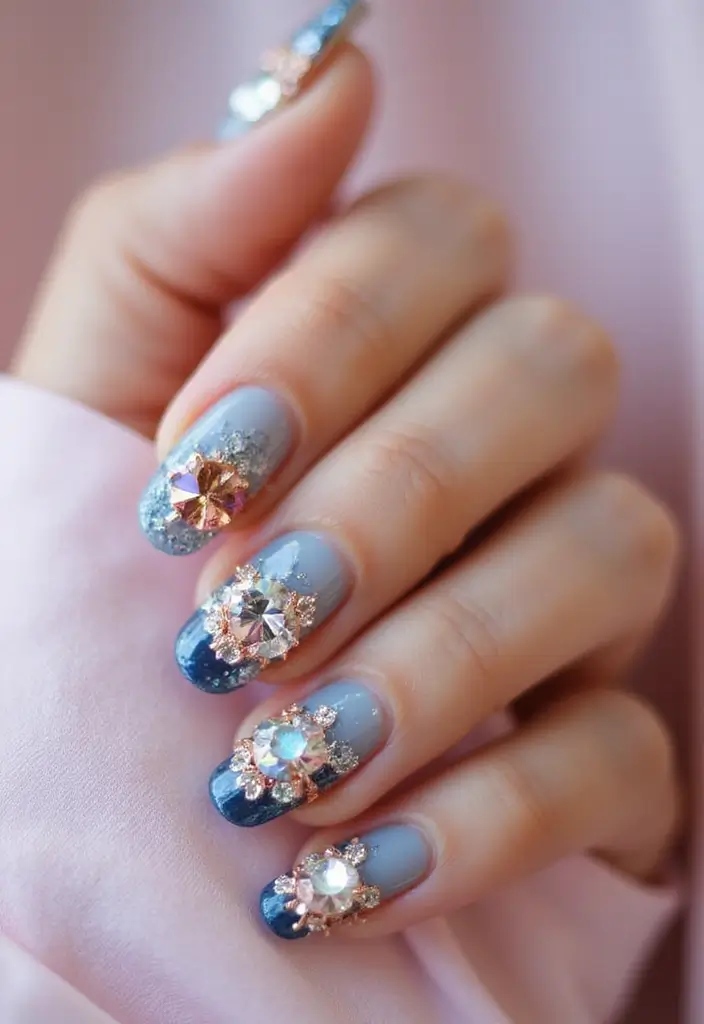 45 Futuristic Nail Art Design Ideas for 2025's Boundary-Breaking Beauty - 28. Crystal and Gem Accents