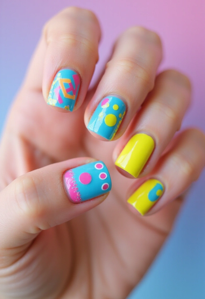 45 Futuristic Nail Art Design Ideas for 2025's Boundary-Breaking Beauty - 41. Retro 80s and 90s Nail Art