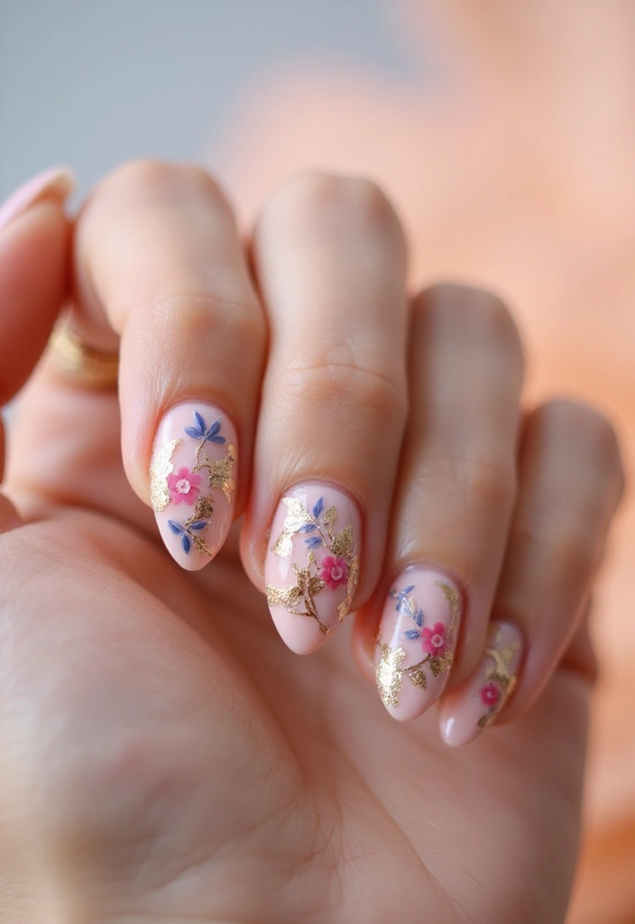 45 Golden Nails with Gold Accents for Regal - 10. Gold-Accented Florals