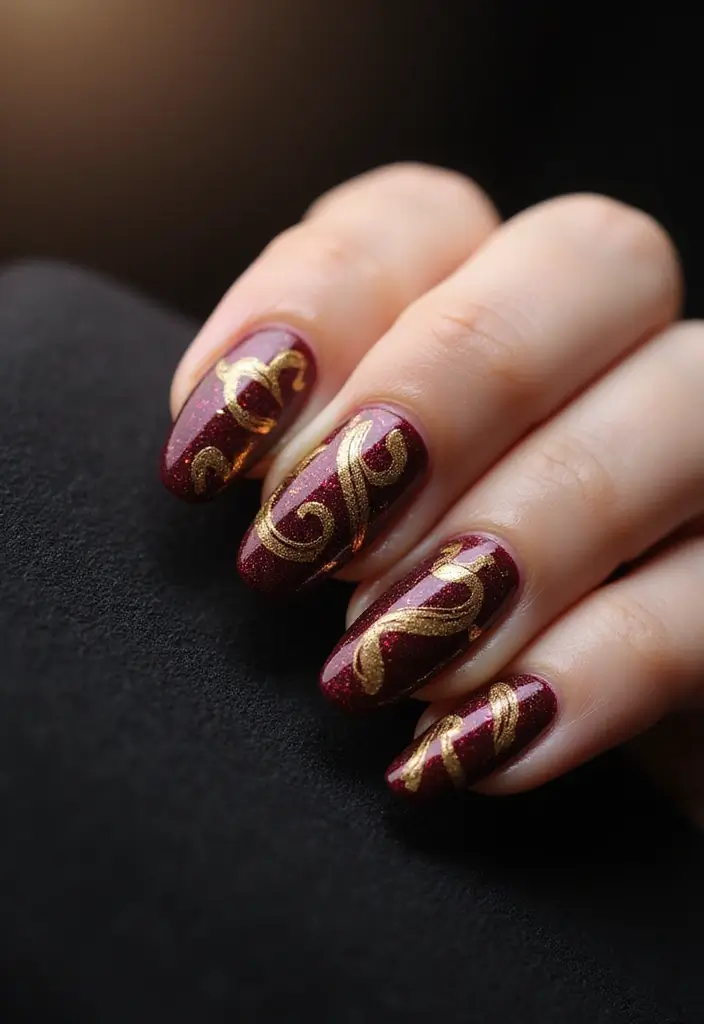 45 Golden Nails with Gold Accents for Regal - 13. Opulent Gold Swirls