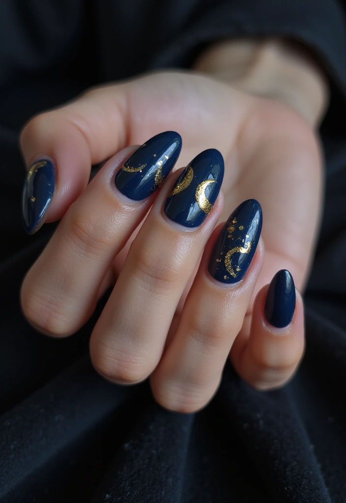 45 Golden Nails with Gold Accents for Regal - 32. Gold-Embellished Cresent Moons
