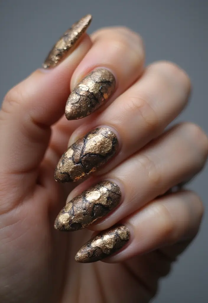 45 Golden Nails with Gold Accents for Regal - 33. Gold-Stone Textured Nails