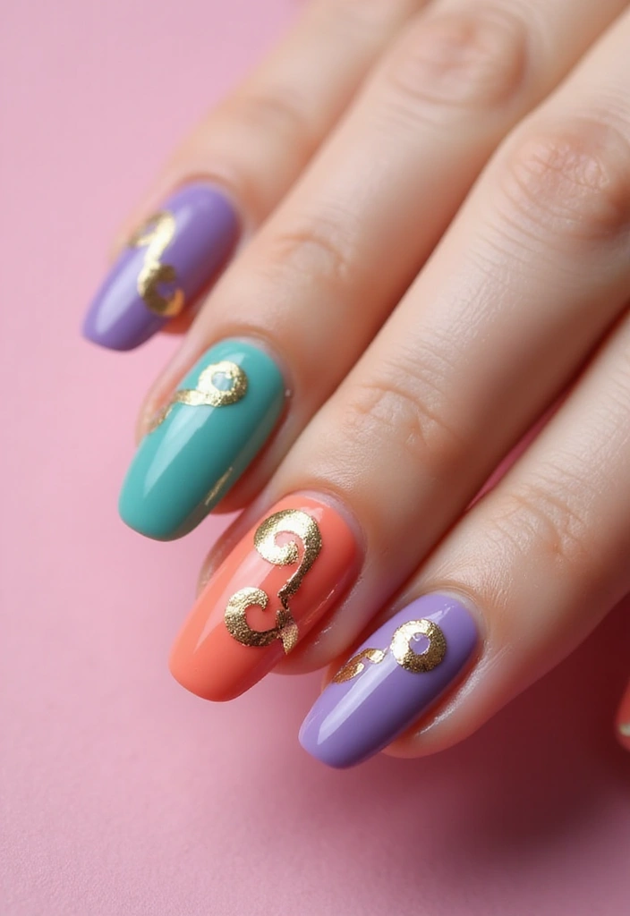 45 Golden Nails with Gold Accents for Regal - 34. Charming Gold Spiral Designs