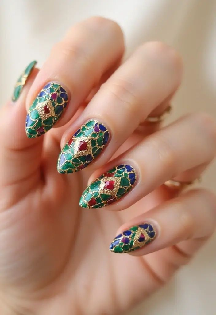 45 Golden Nails with Gold Accents for Regal - 35. Gold Mosaic Nails