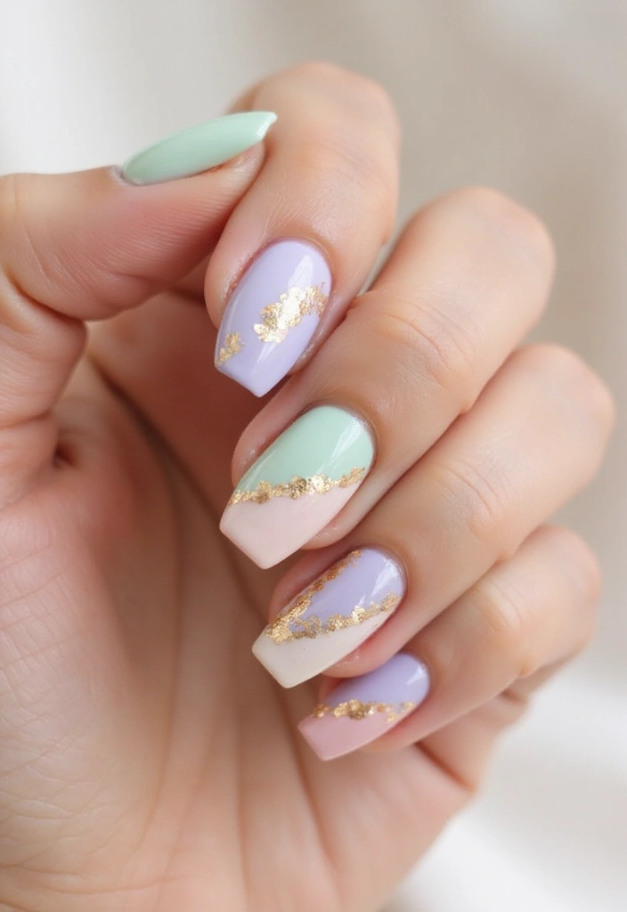 45 Golden Nails with Gold Accents for Regal - 39. Gold-Infused Watercolor Nails