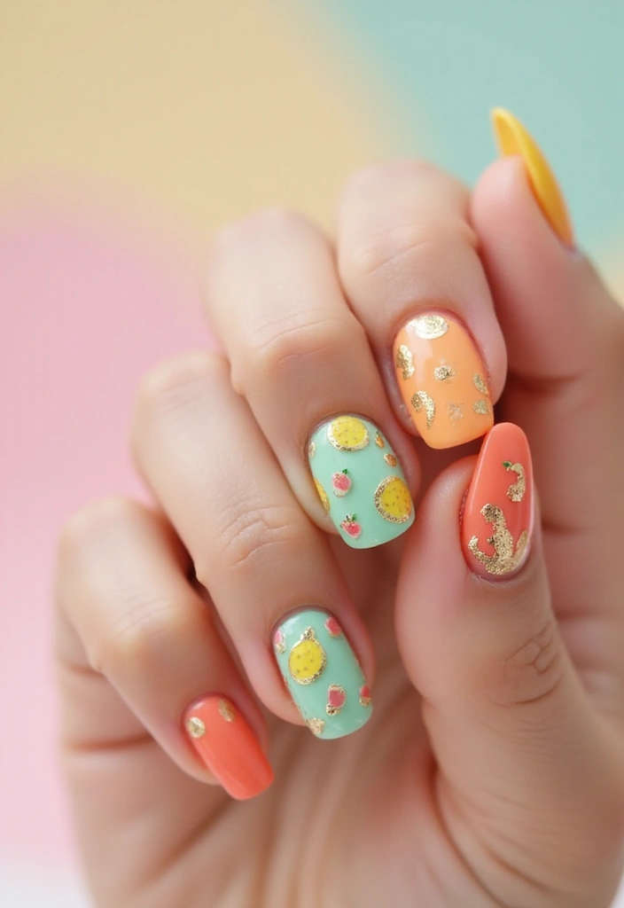 45 Golden Nails with Gold Accents for Regal - 40. Charming Gold Fruit Designs