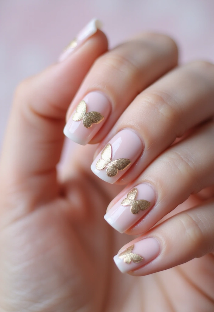 45 Golden Nails with Gold Accents for Regal - 42. Chic Gold Butterfly Designs