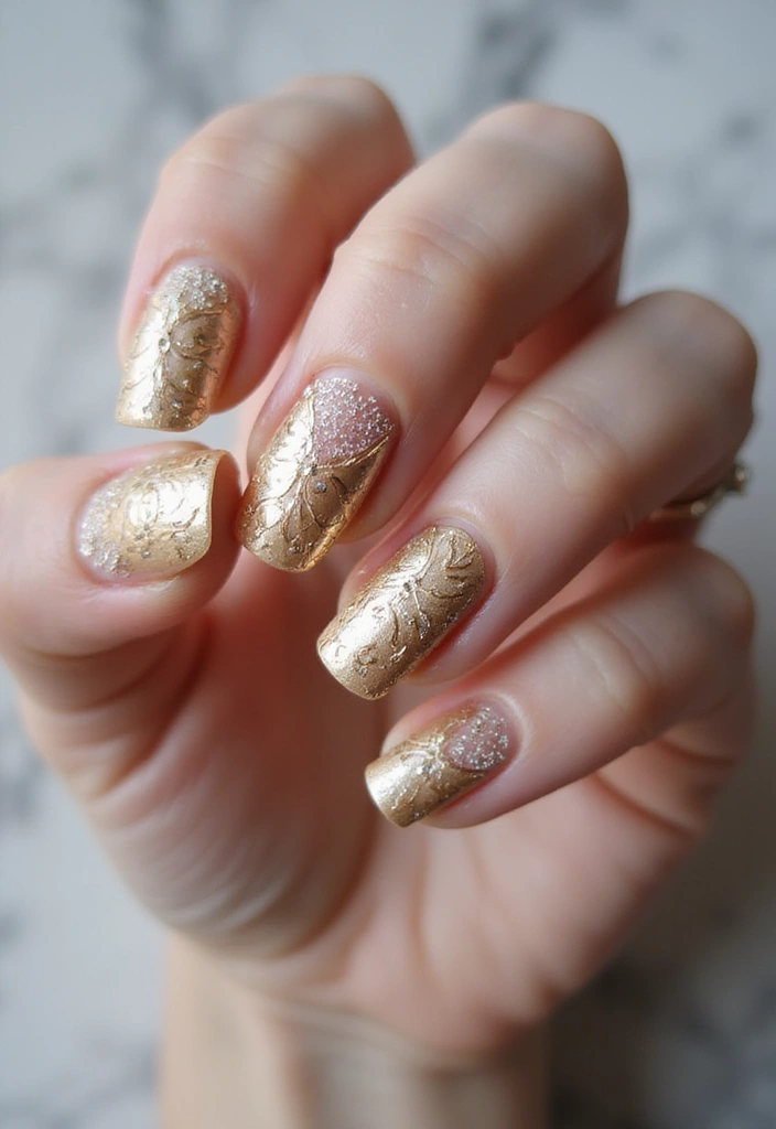 45 Golden Nails with Gold Accents for Regal - 44. Golden Jewelry Nail Wraps