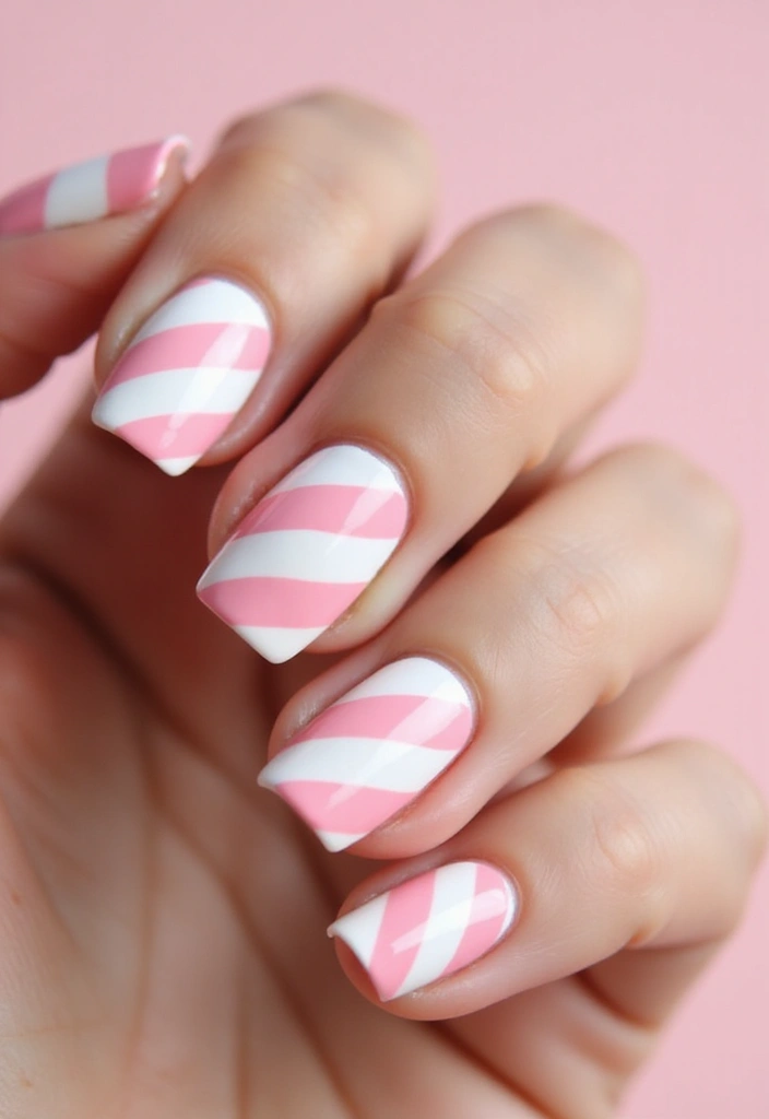 45 Pink Acrylic Nail Ideas for Sweet - 12. Pink and White Stripes
