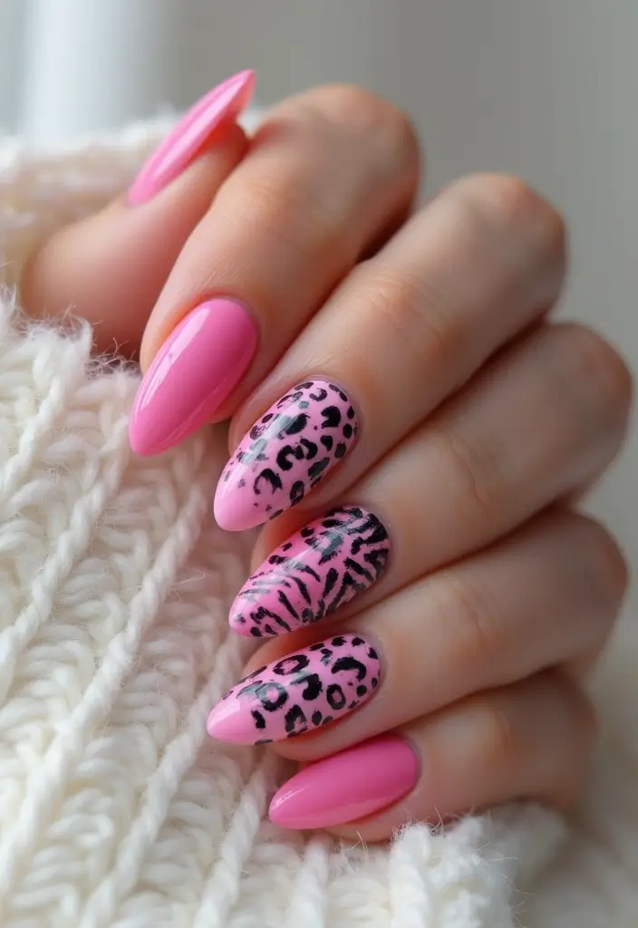 45 Pink Acrylic Nail Ideas for Sweet - 13. Pink Safari Prints