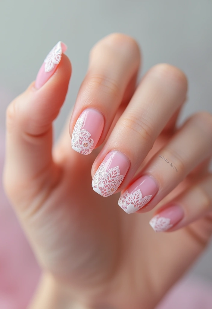 45 Pink Acrylic Nail Ideas for Sweet - 18. Pink Lace Accent