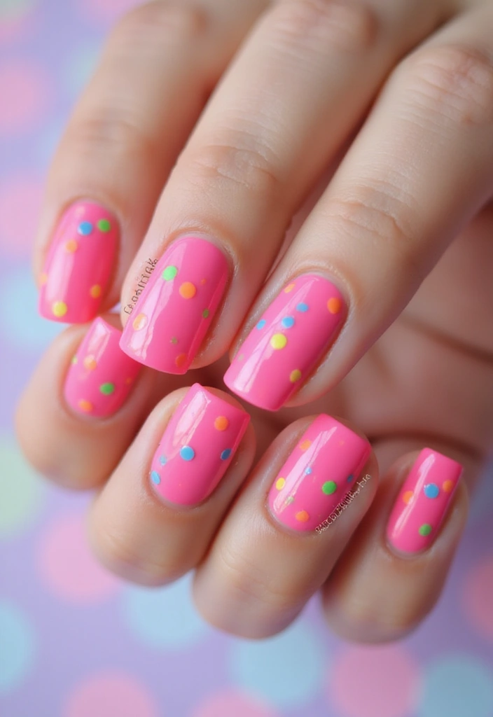 45 Pink Acrylic Nail Ideas for Sweet - 21. Pink Neon Dots