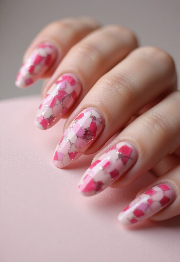 45 Pink Acrylic Nail Ideas for Sweet - 23. Pink Mosaic Art