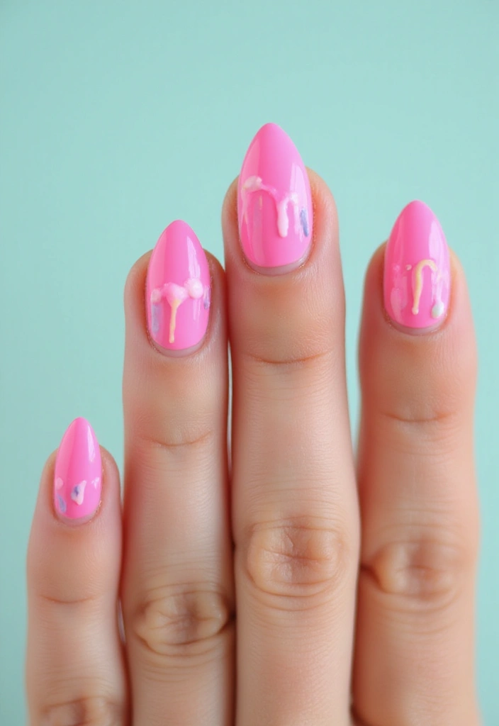 45 Pink Acrylic Nail Ideas for Sweet - 24. Candy Pink Drip