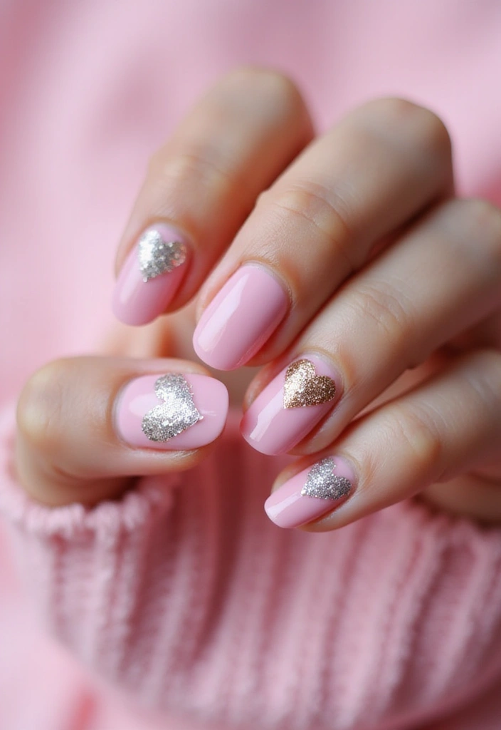 45 Pink Acrylic Nail Ideas for Sweet - 25. Pink Glitter Hearts