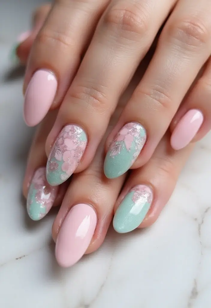 45 Pink Acrylic Nail Ideas for Sweet - 29. Pink and Mint Combo