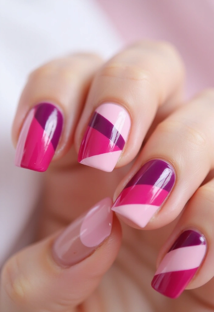 45 Pink Acrylic Nail Ideas for Sweet - 32. Pink Color Block
