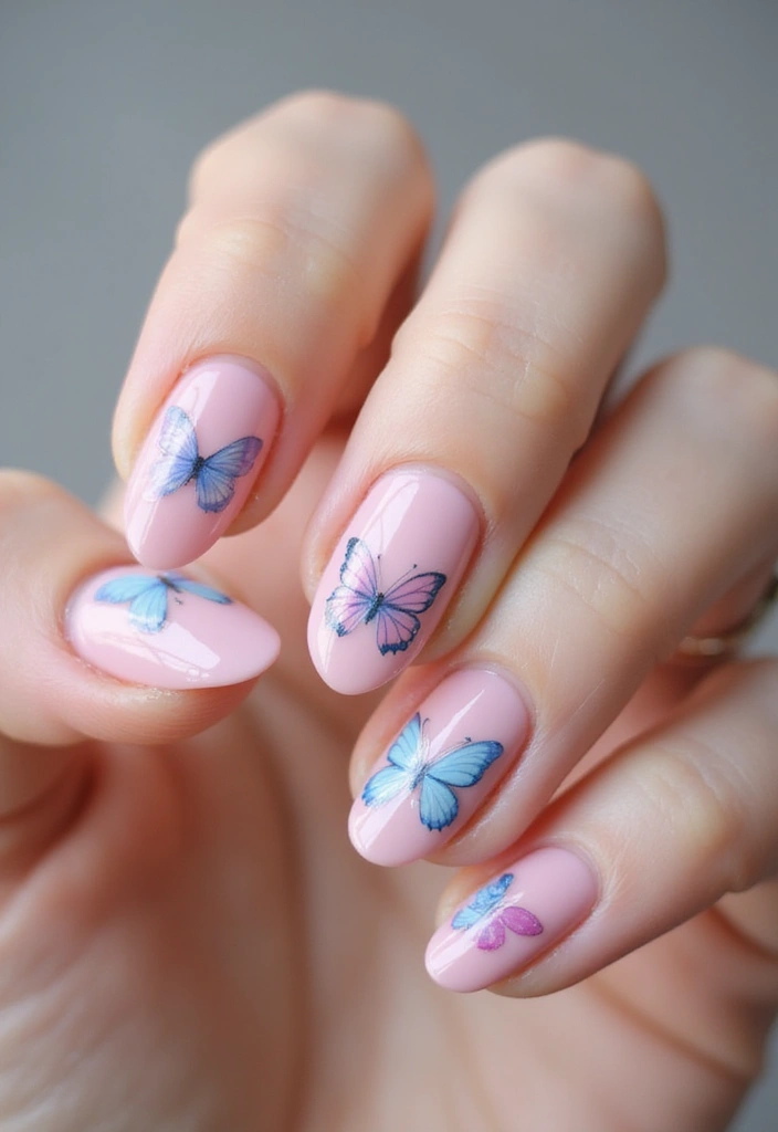 45 Pink Acrylic Nail Ideas for Sweet - 33. Pink Butterfly Art