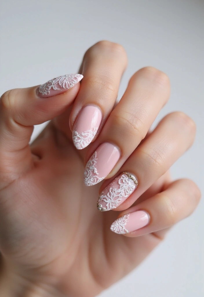 45 Pink Acrylic Nail Ideas for Sweet - 36. Pink Lace and Glitter