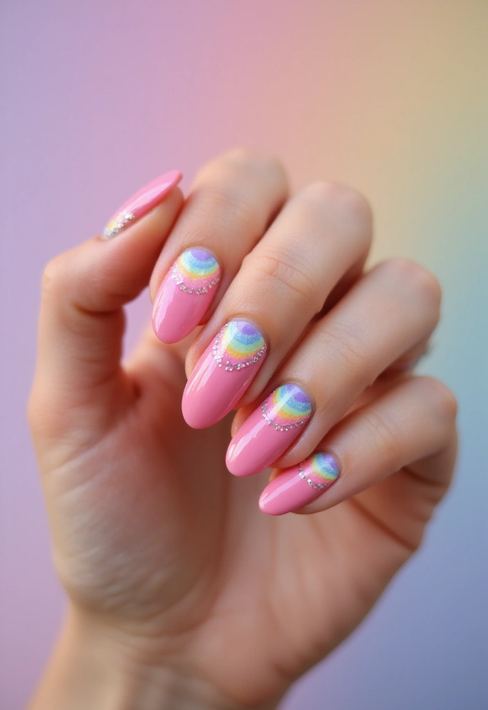 45 Pink Acrylic Nail Ideas for Sweet - 38. Pink Rainbow Tips