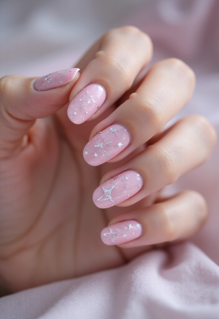 45 Pink Acrylic Nail Ideas for Sweet - 39. Pink Starry Nights