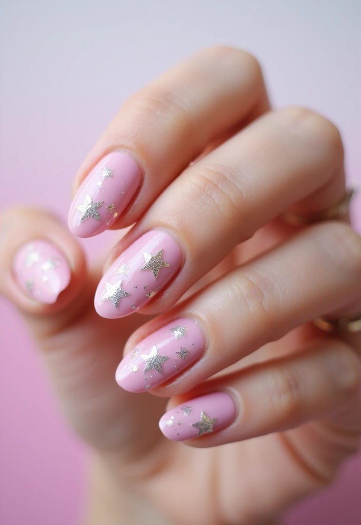 45 Pink Acrylic Nail Ideas for Sweet - 41. Pink Twinkling Stars