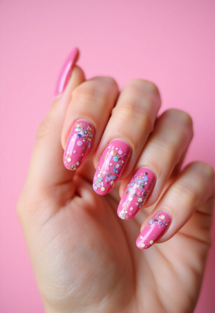 45 Pink Acrylic Nail Ideas for Sweet - 45. Pink Confetti Burst